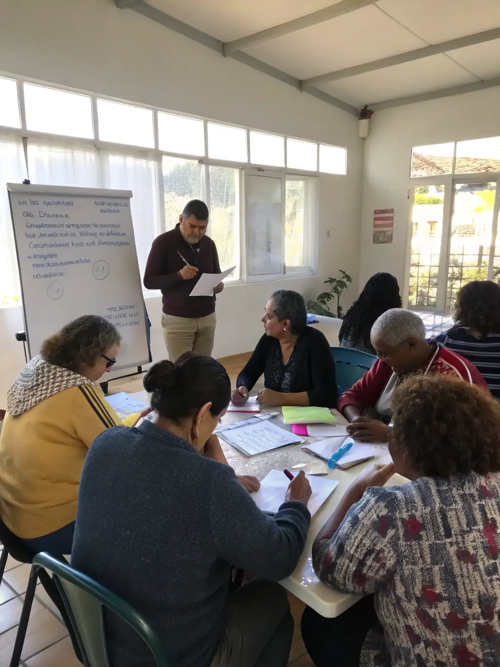 A photo of adults participating in a financial literacy workshop, demonstrating practical skills and empowerment.