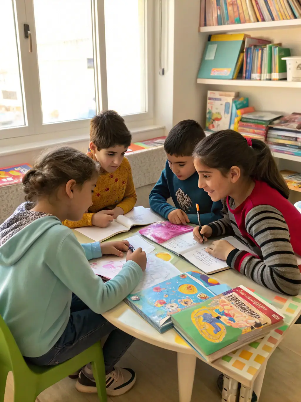 A photo of children engaged in an educational activity at an ATAP after-school program, with a focus on learning and positive interaction.